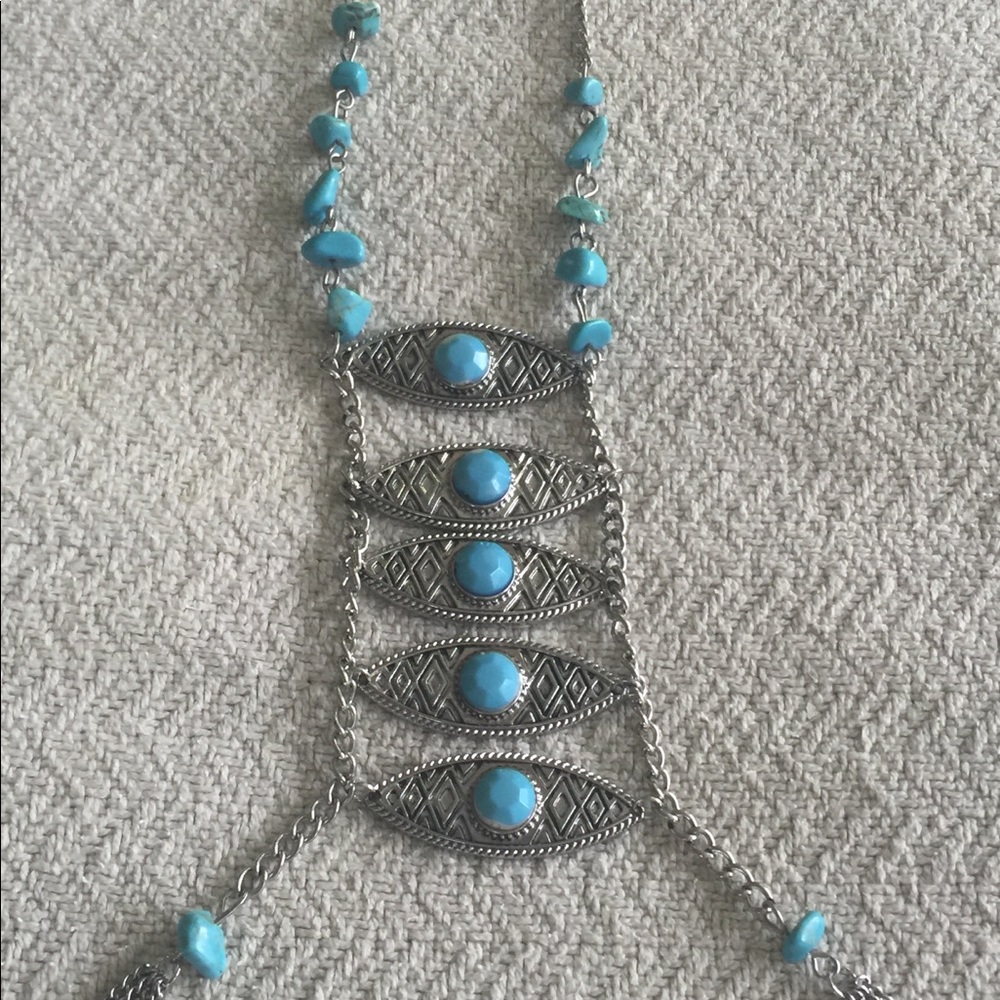 NWT Ladies SS necklace & earringswith blue stones - Picture 2 of 7